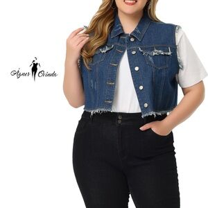 New! Agnes Orinda Women's Distressed Blue Denim Vest size XL